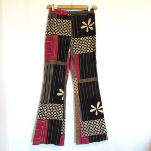 Vintage Etcetera Pants Womens 2 Small Brown Pink Corduroy Flare Stretch Retro